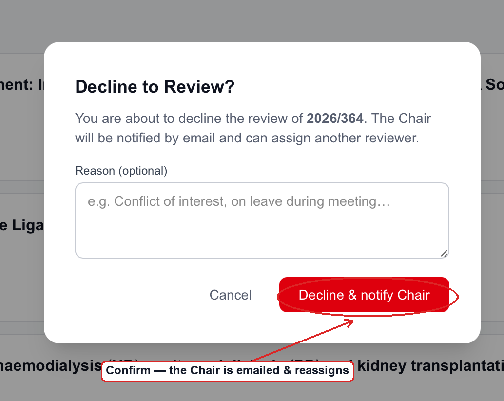 The decline dialog